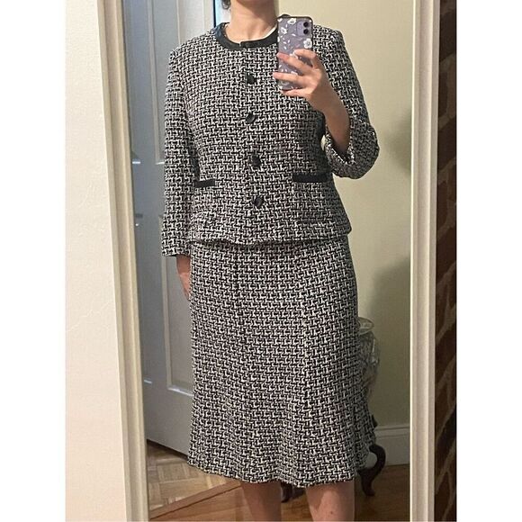 Vintage Pendleton black white silk tweed 2 piece suit blazer skirt size 10 - Picture 1 of 14